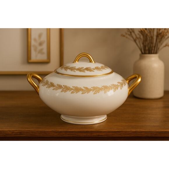 Limoges France G.D.&Cie Avenir Sugar Bowl Gold Trim Lidded Porcelain Vintage - Picture 2 of 12